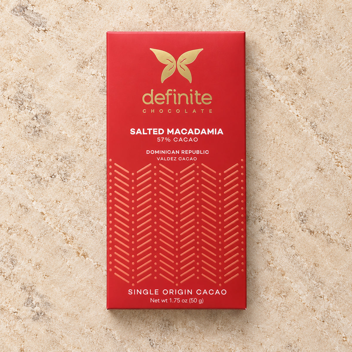 Definite Chocolate Salted Macadamia 57% Dark Chocolate Bar