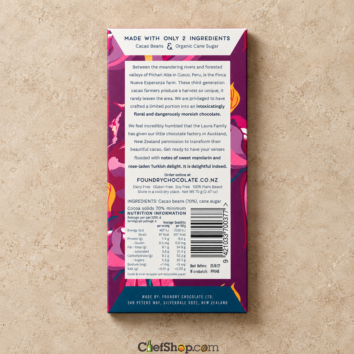 Foundry Chocolate Peru 70% Dark Chocolate Bar