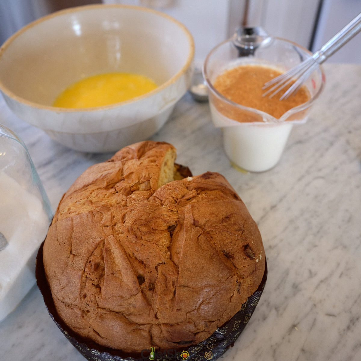 Panettone with ingredients for bread pudding Bona Furtuna Blood Orange and Olive Oil Panettone 