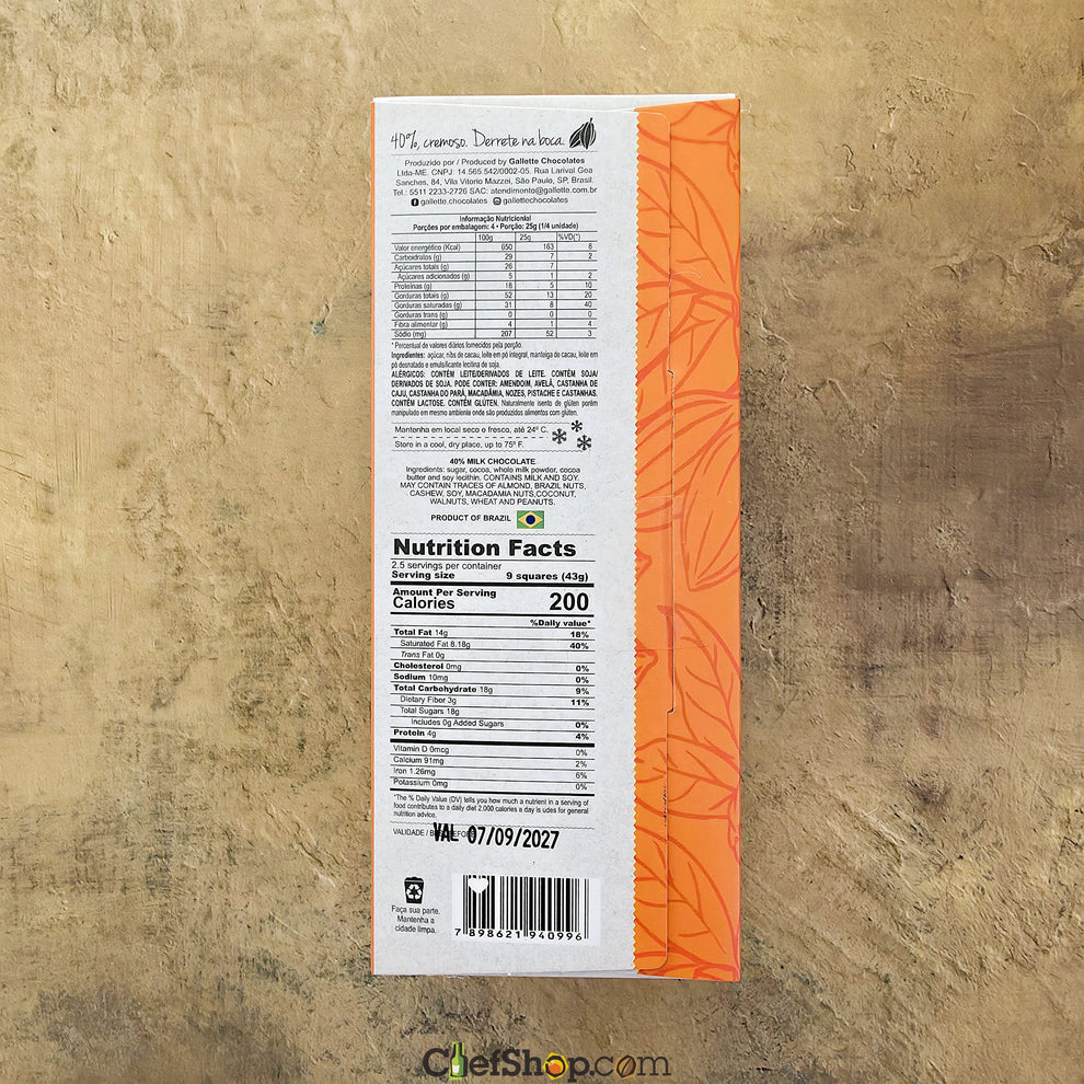 Gallette Chocolates 40% Milk Chocolate Bar – ChefShop.Com