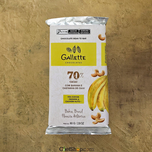 Gallette Chocolates 70% Dark Chocolate Bar with Bananas and Cashew Nuts