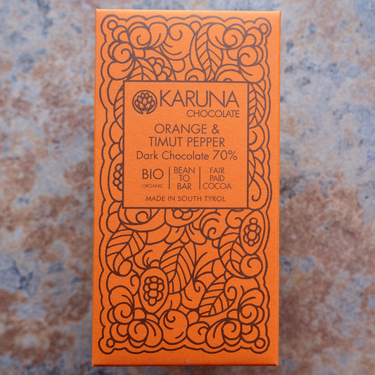 Karuna Orange and Timut Pepper 70-Percent Dark Chocolate Bar