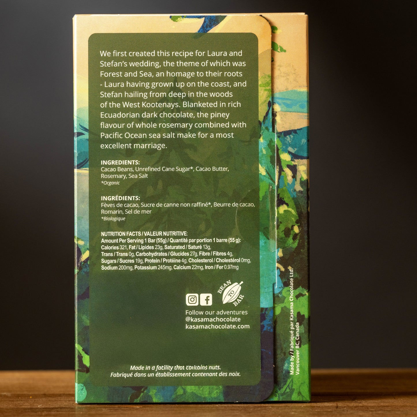 Kasama-65% Forest & Sea Dark Chocolate Bar with Rosemary and Sea Salt-Nutrition