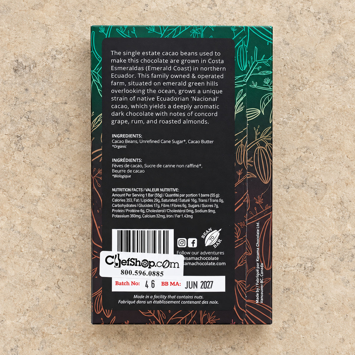 Kasama Costa Esmeraldas 88% Dark Chocolate Bar