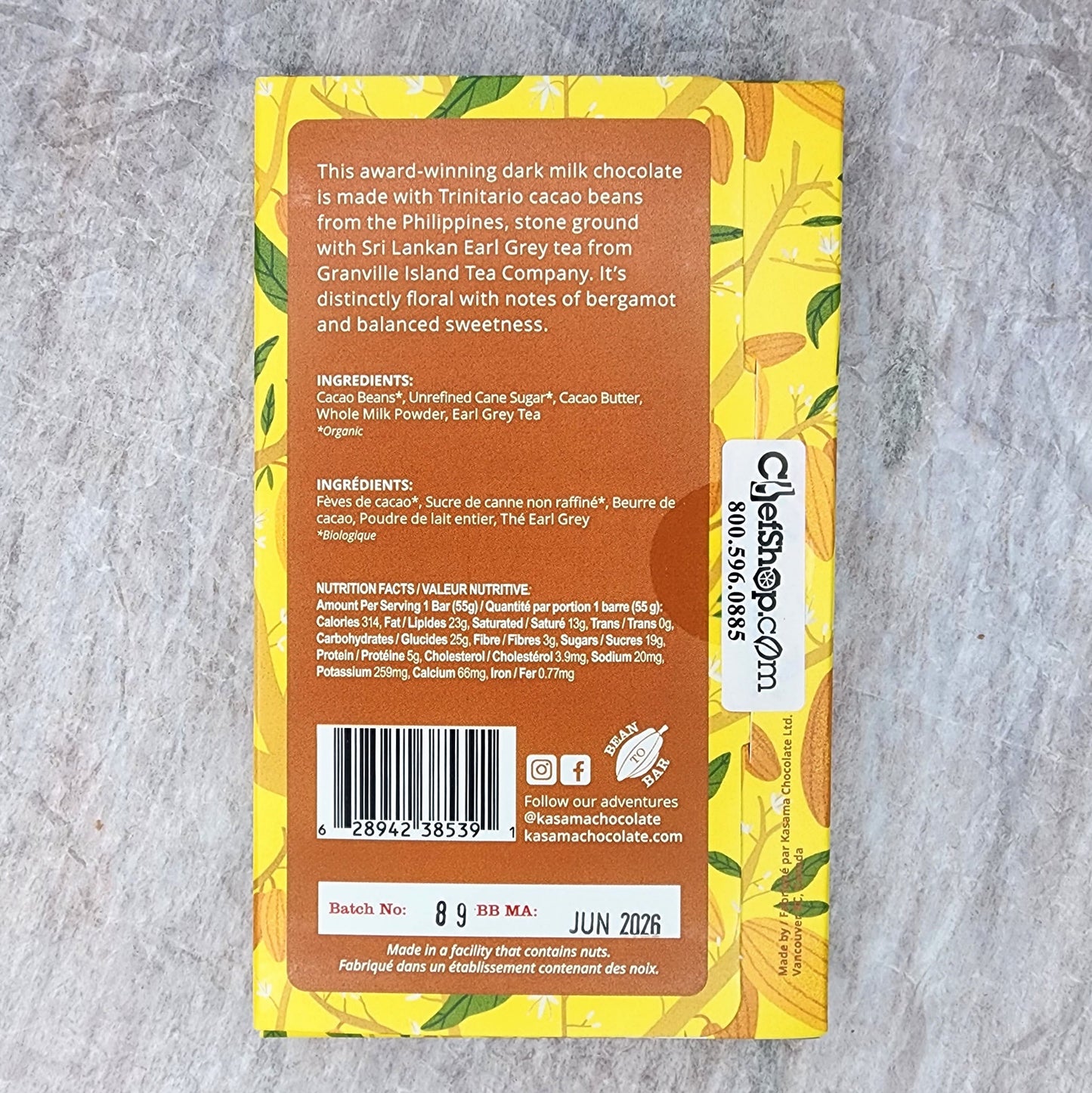 Kasama Chocolate Earl Grey Tea 57% Milk Bar