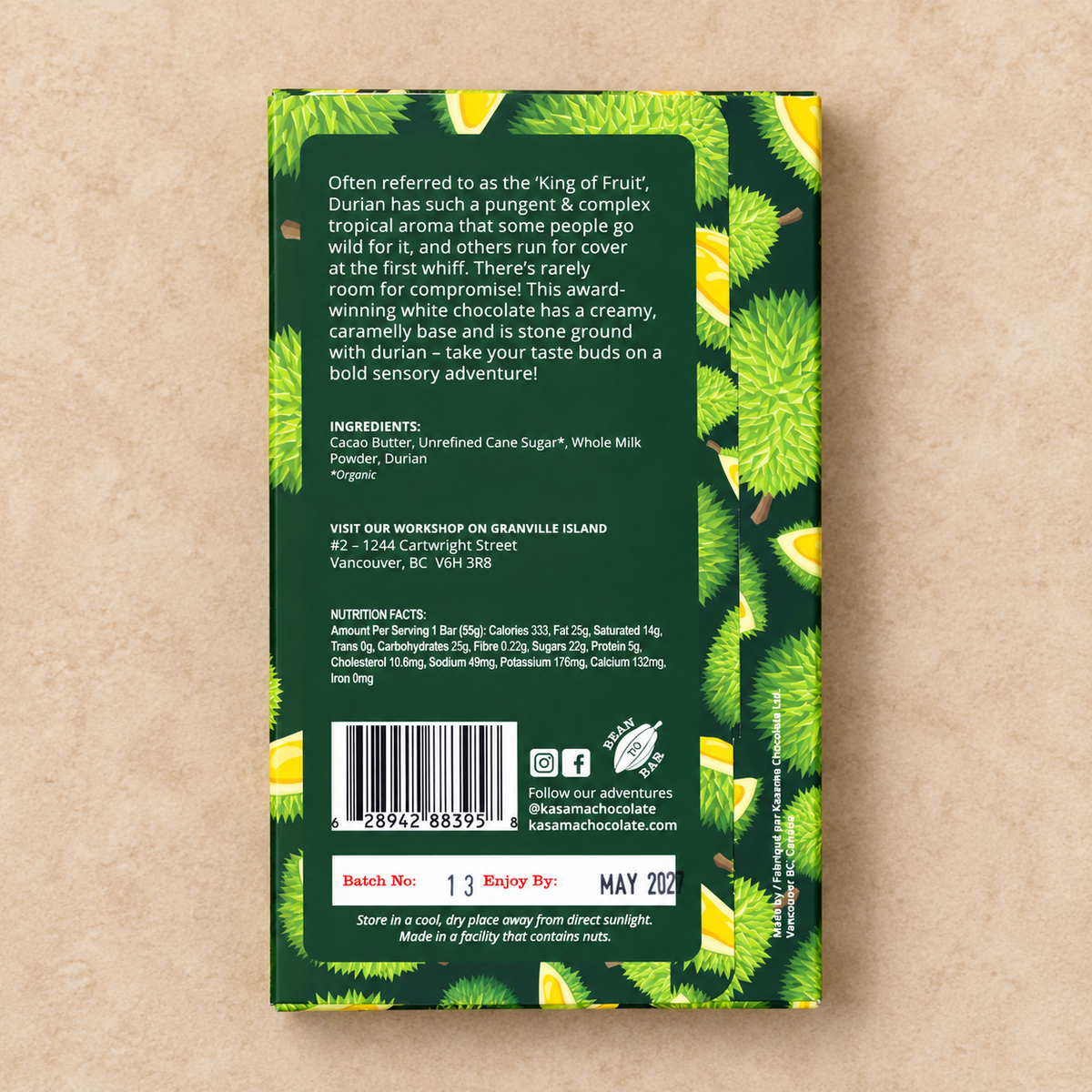 Kasama Durian White Chocolate Bar