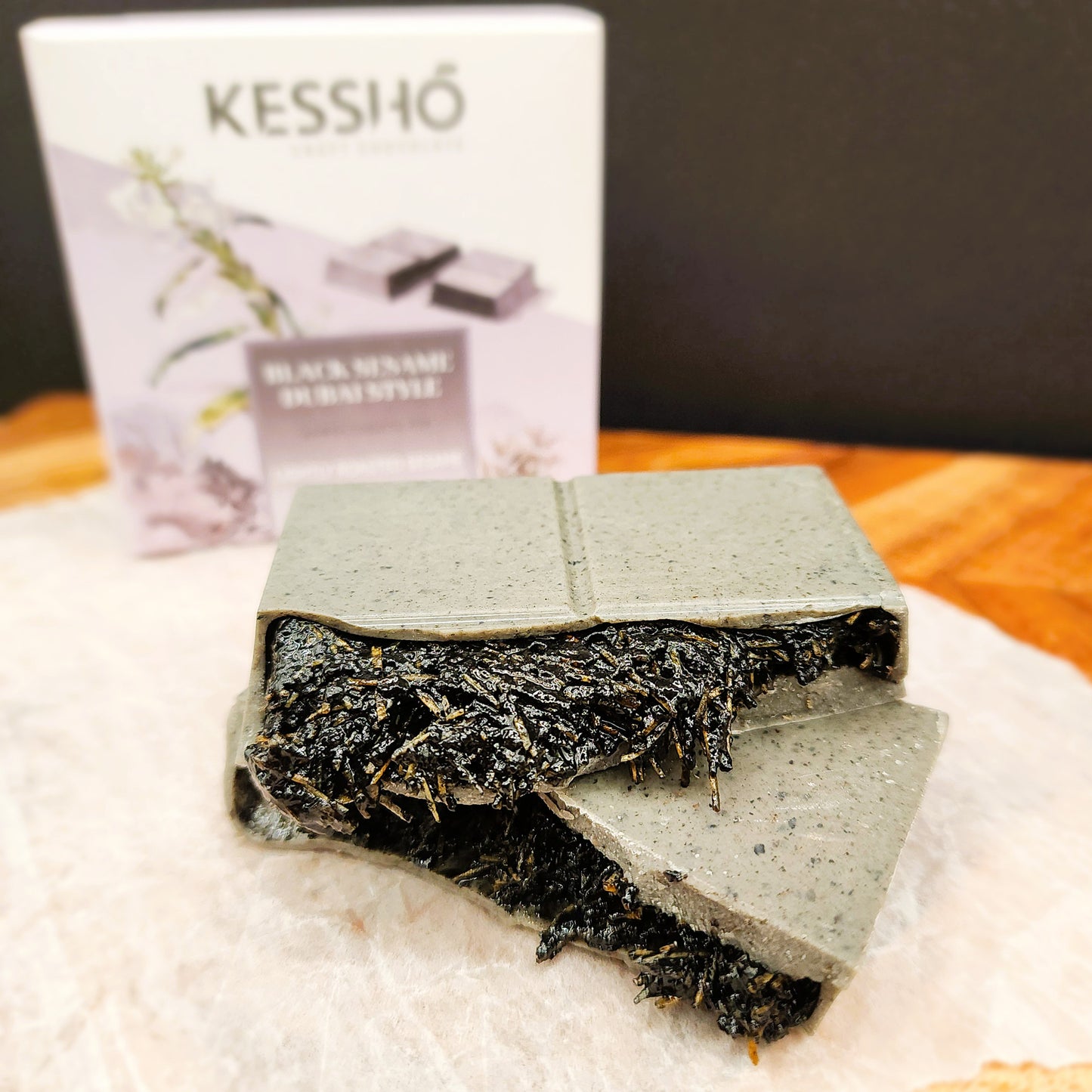 KESSHŌ Dubai-Style Black Sesame White Chocolate Bar