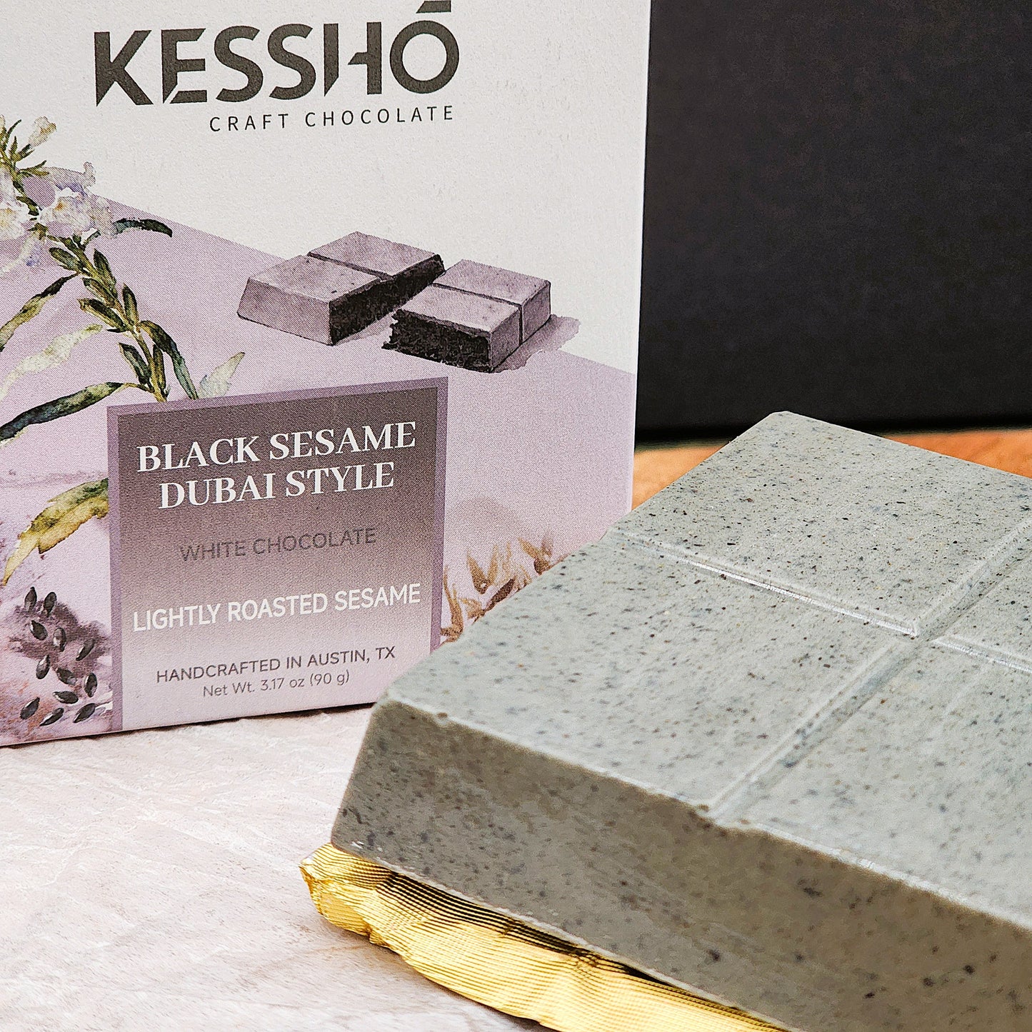 KESSHŌ Dubai-Style Black Sesame White Chocolate Bar