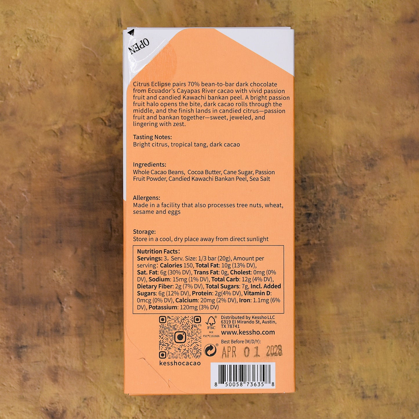 KESSHŌ Citrus Eclipse 56% Dark Chocolate Bar