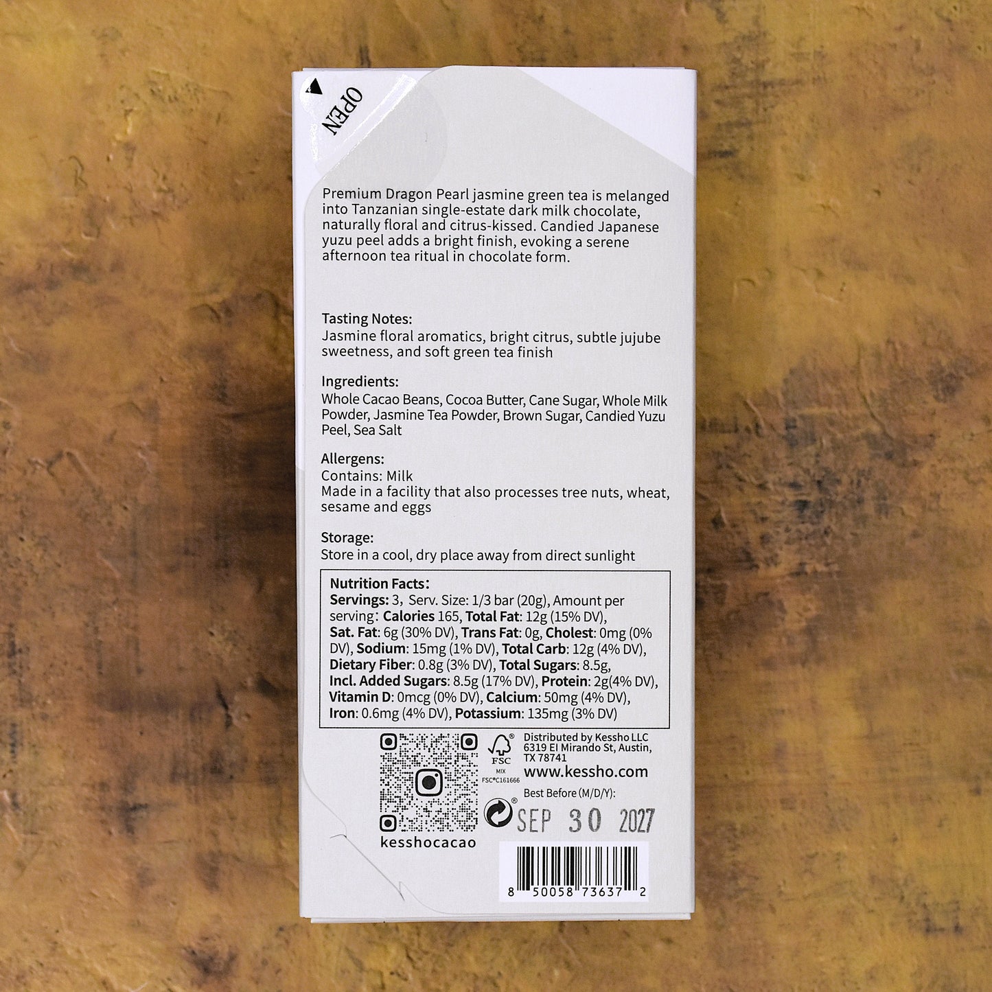 KESSHŌ Jasmine Yuzu 56% Dark Milk Chocolate Bar