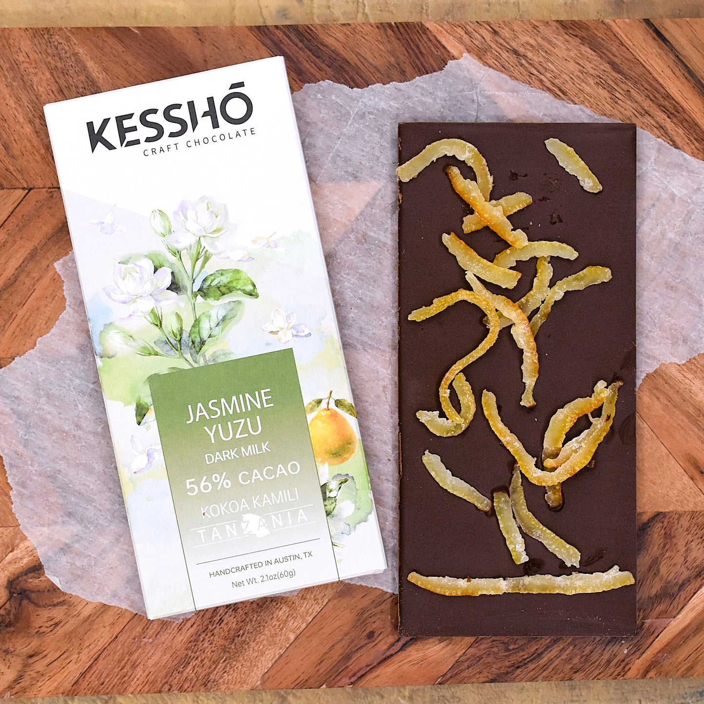 KESSHŌ Jasmine Yuzu 56% Dark Milk Chocolate Bar