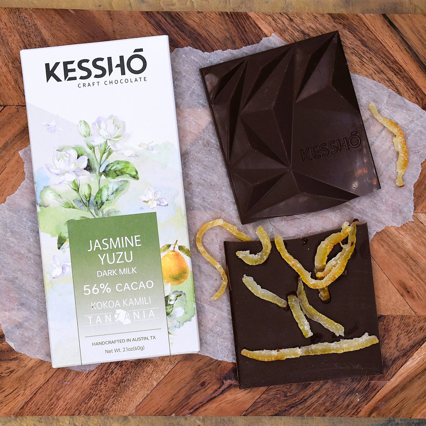 KESSHŌ Jasmine Yuzu 56% Dark Milk Chocolate Bar