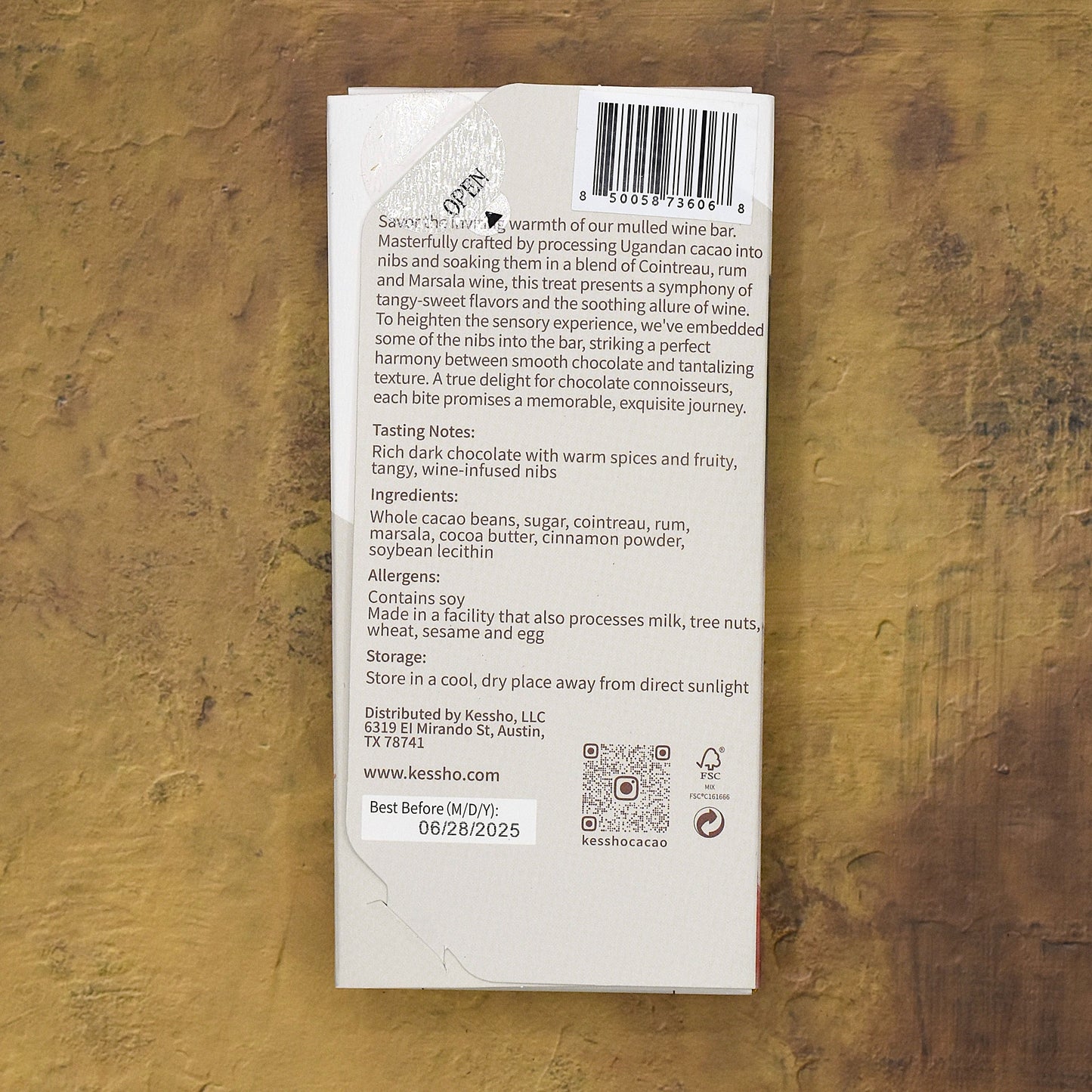 KESSHŌ Mulled Wine 74% Dark Chocolate Bar