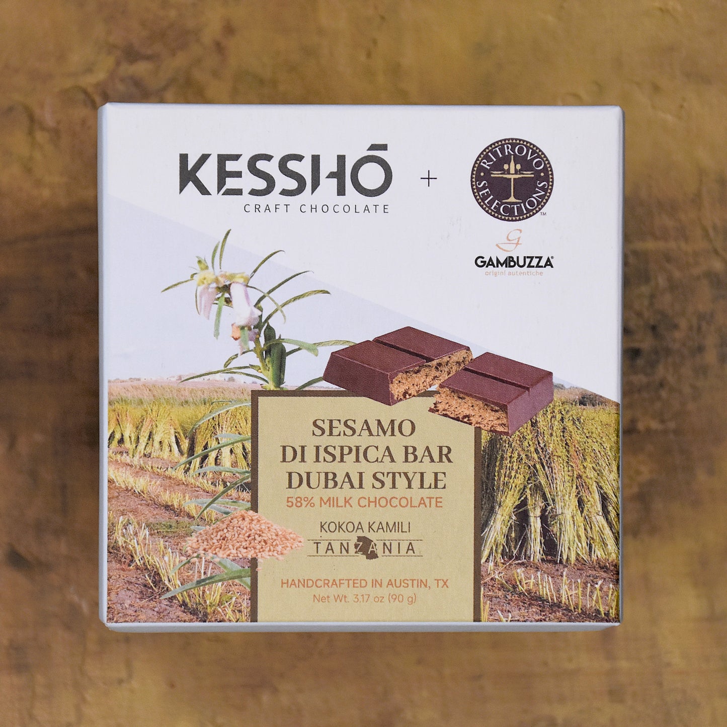 KESSHŌ Dubai-Style Ispica Sesame 58% Milk Chocolate Bar