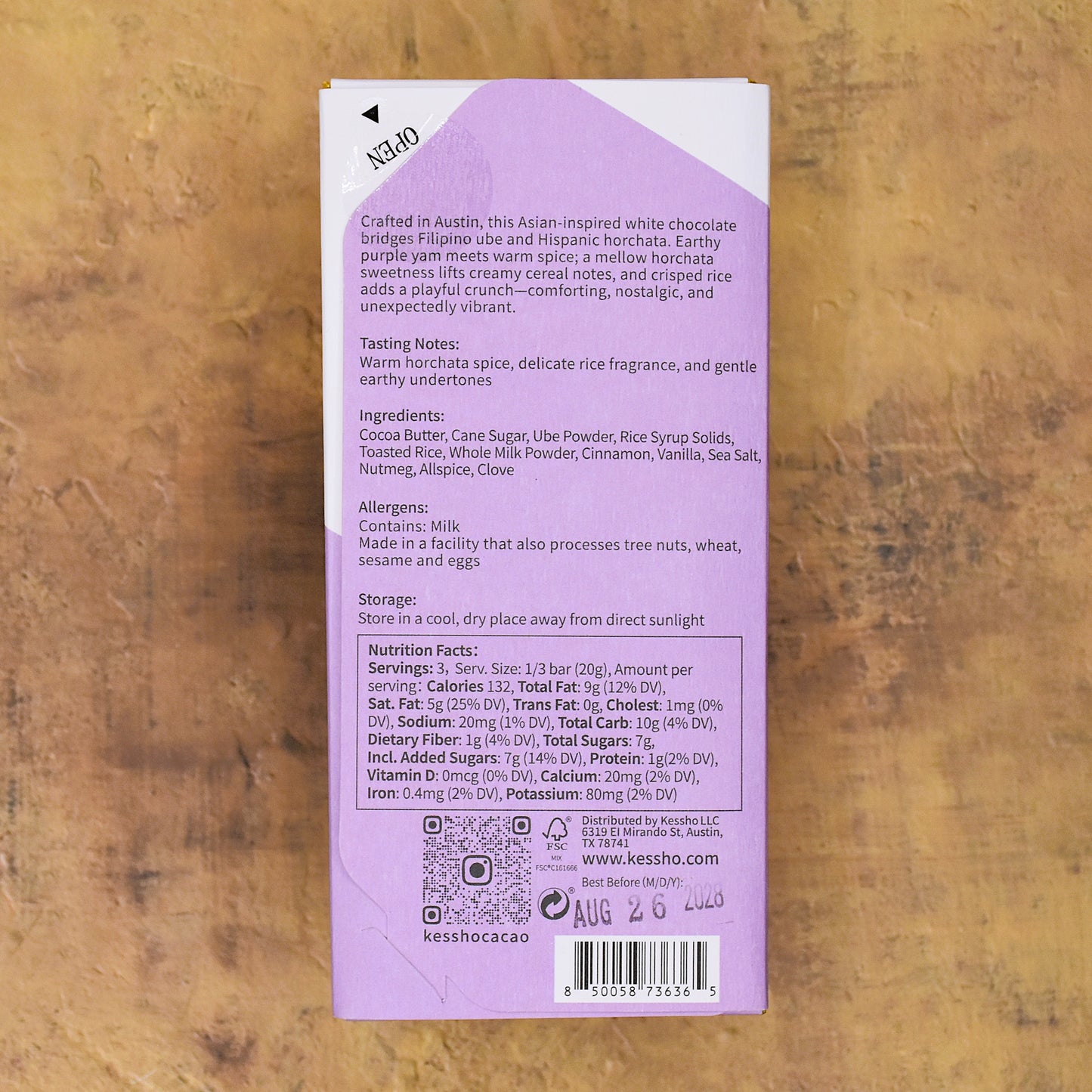KESSHŌ Ube Horchata White Chocolate Bar
