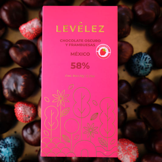 LEVELEZ 58% Frambuesas Raspberry Infused Dark Chocolate Bar