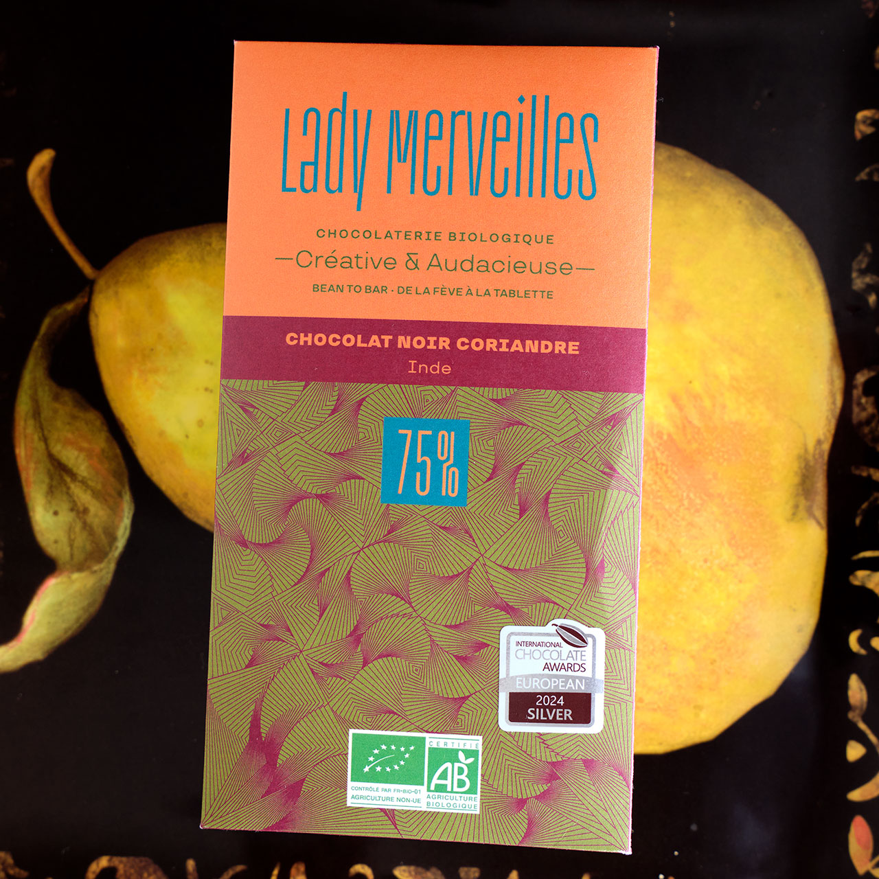 Lady Merveilles Chocolat Noir Coriandre Inde 75% Organic Dark Chocolate with Coriander
