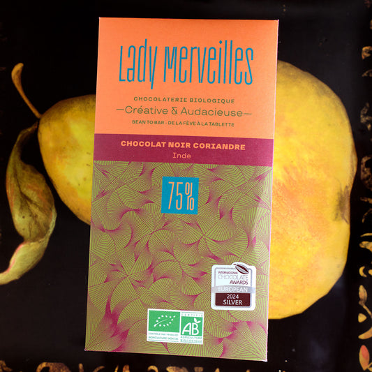 Lady Merveilles Chocolat Noir Coriandre Inde 75% Organic Dark Chocolate with Coriander