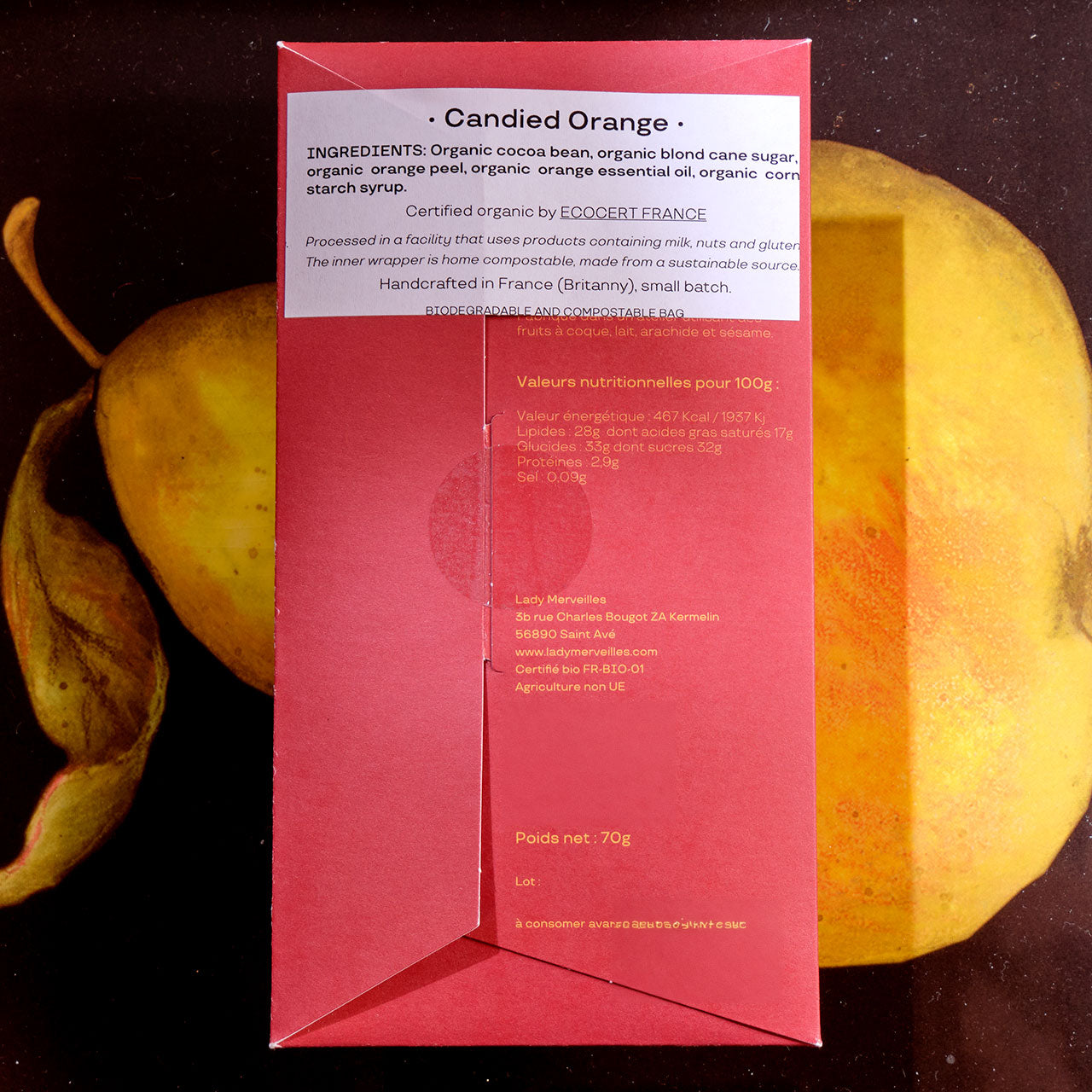 Lady Merveilles Chocolat Noir a L'Orange 75% Belize Toledo Organic