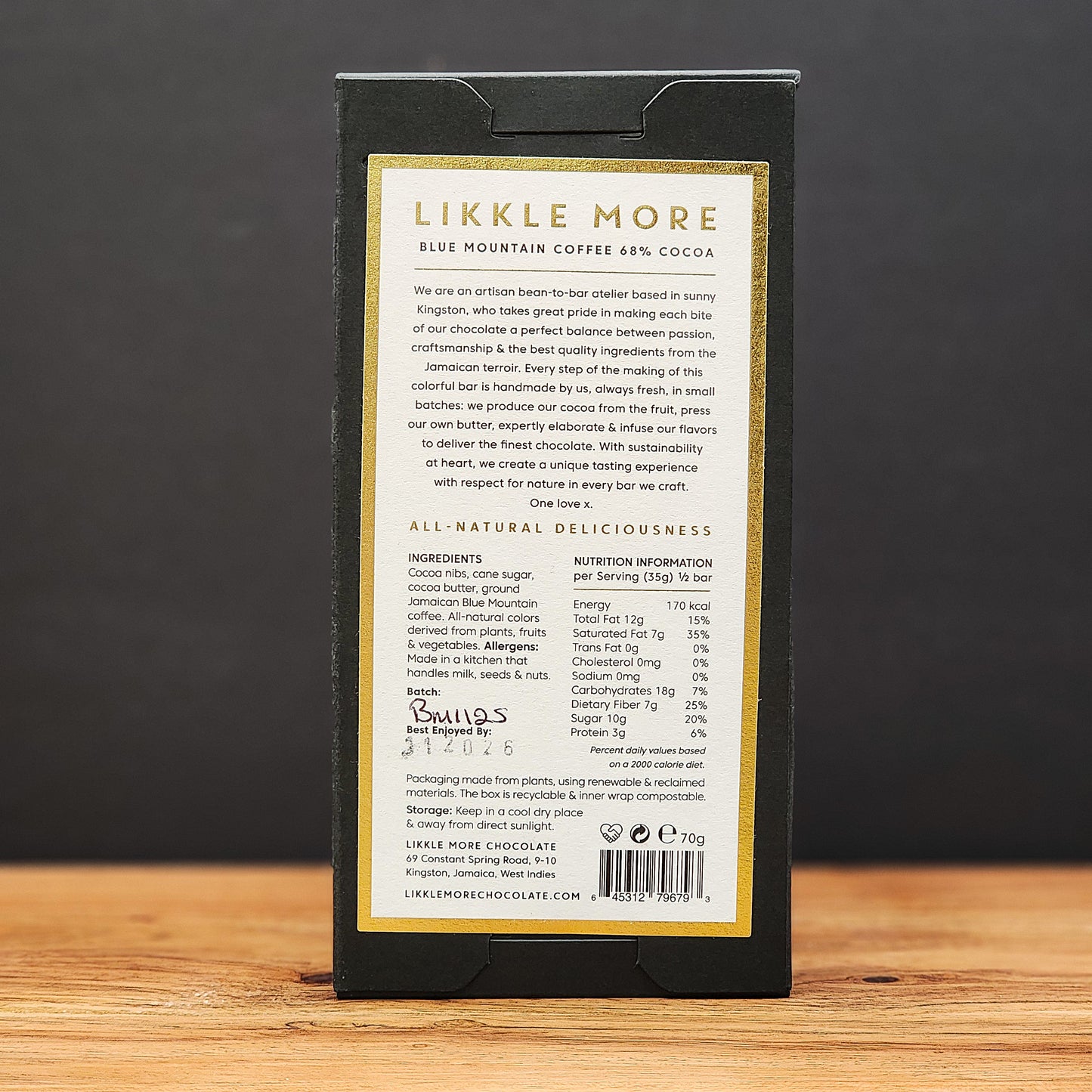 Likkle More Blue Mountain Coffee 68% Dark Chocolate Bar