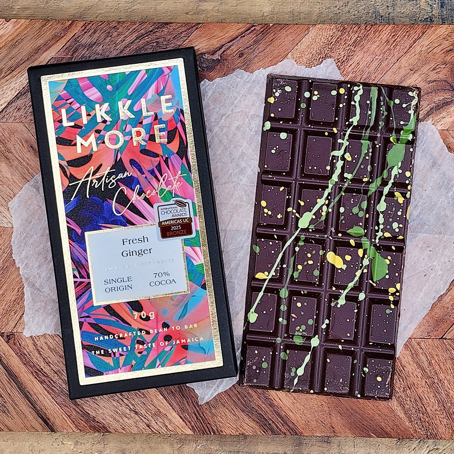 Likkle More Fresh Ginger 70% Dark Chocolate Bar