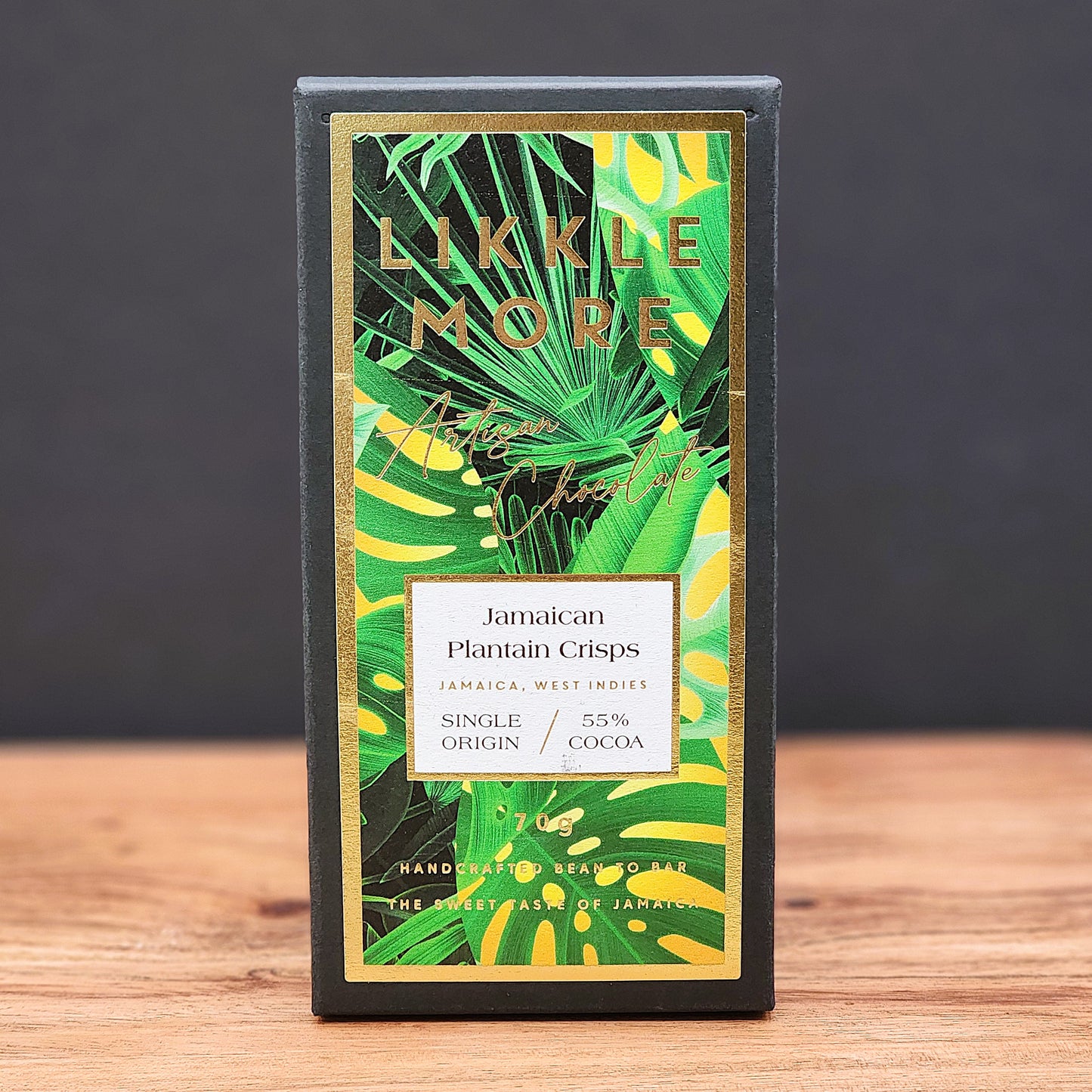 Likkle More Jamaican Plantain Crisps 55% Dark Milk Chocolate Bar