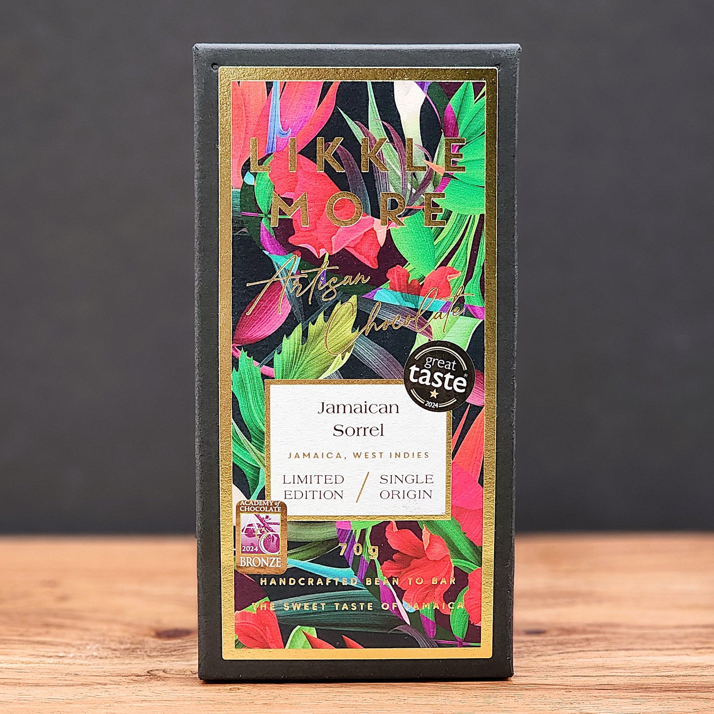 Likkle More Jamaican Sorrel 70% Dark Chocolate Bar
