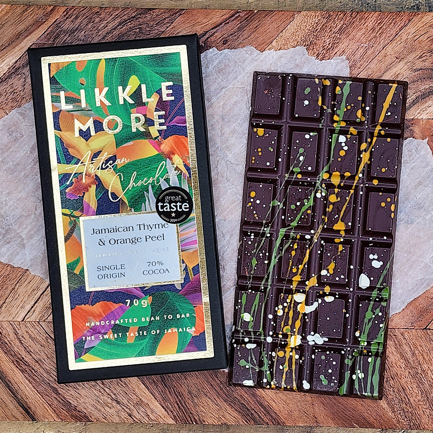Likkle More Jamaican Thyme and Orange Peel 70% Dark Chocolate Bar