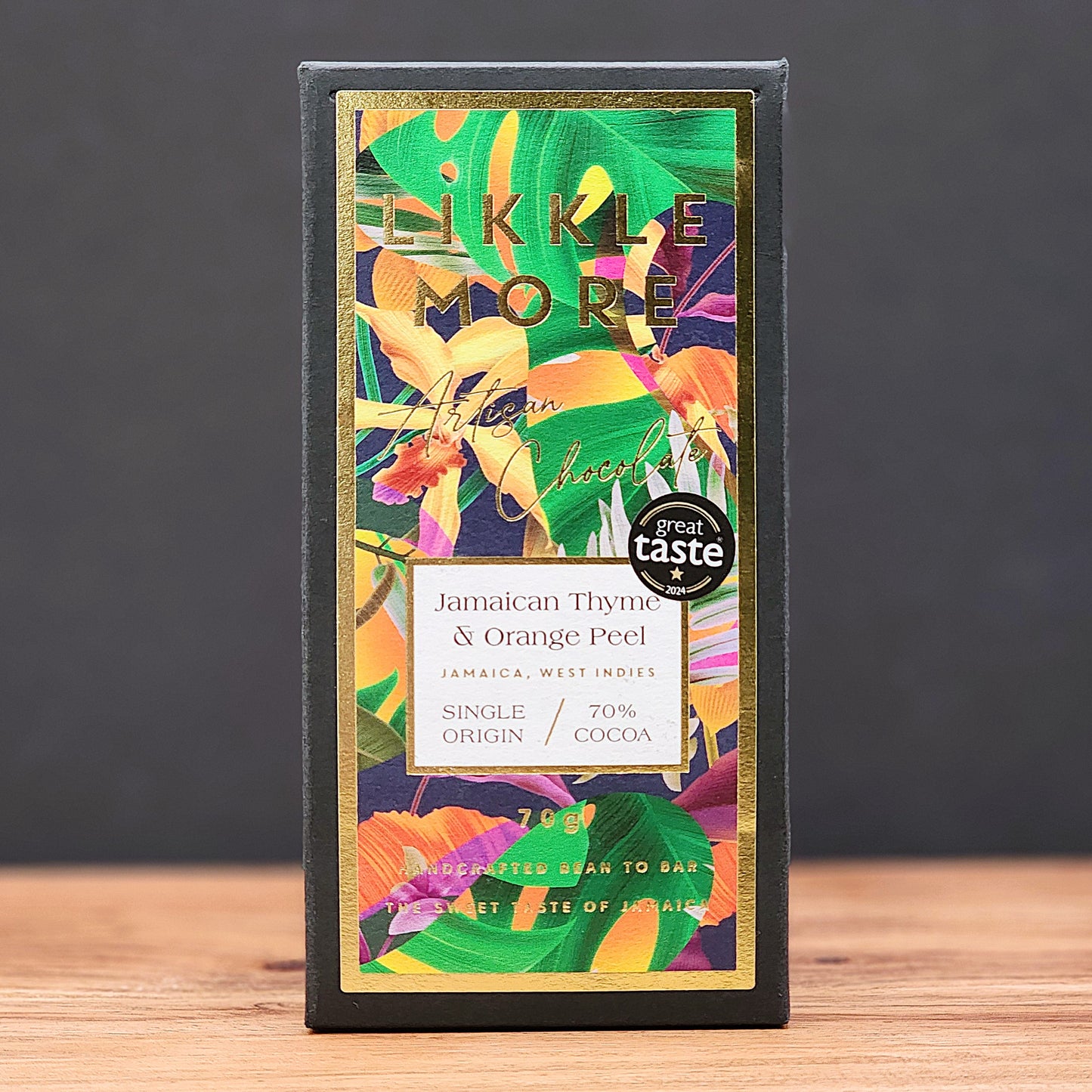 Likkle More Jamaican Thyme and Orange Peel 70% Dark Chocolate Bar
