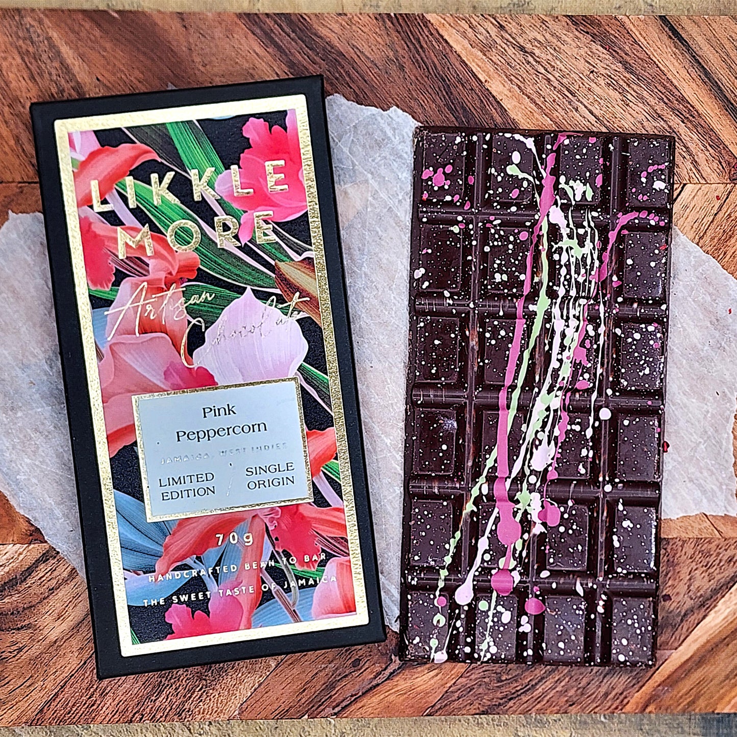 Likkle More Pink Peppercorn 70% Dark Chocolate Bar