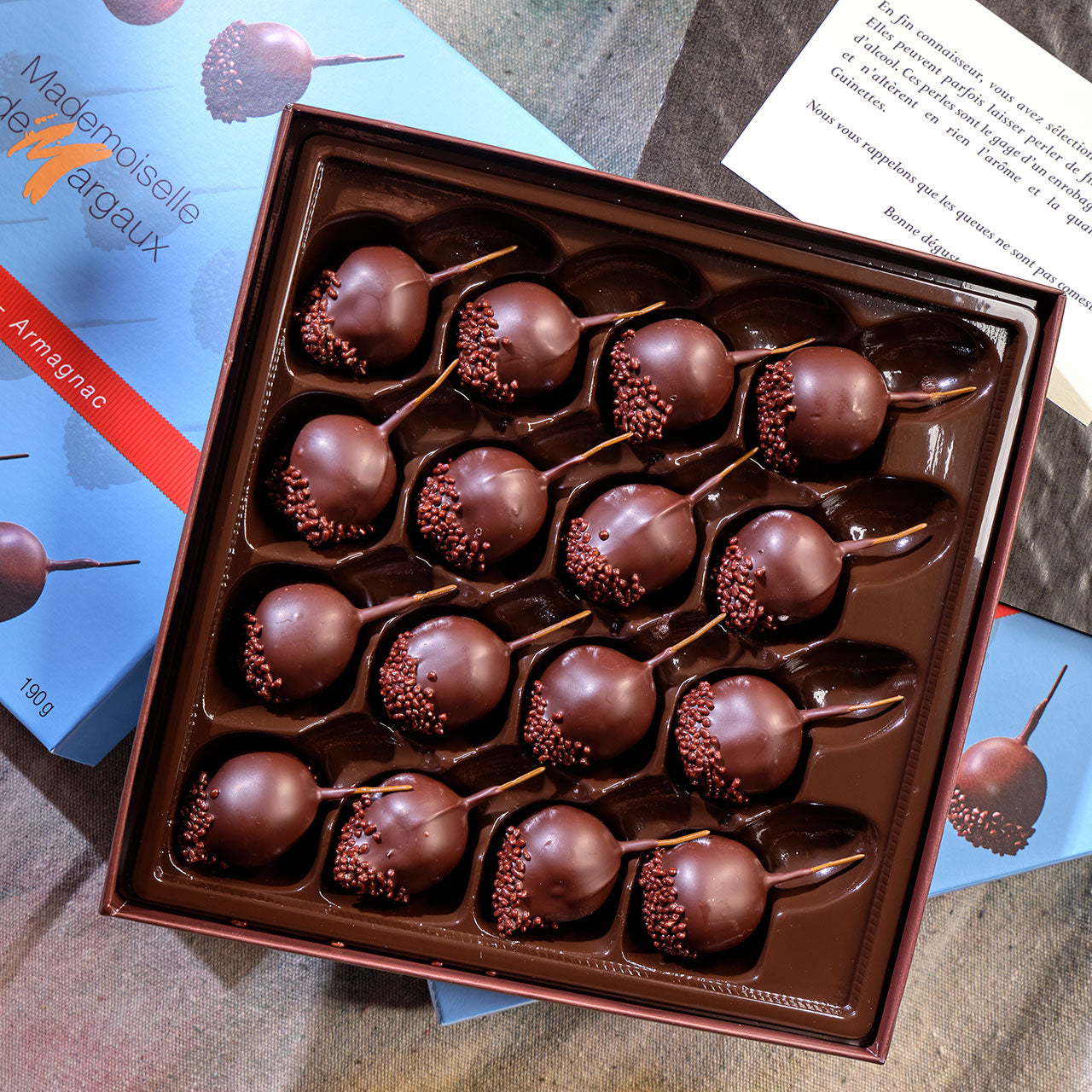 Mademoiselle de Margaux La Guinette Armagnac Chocolate Covered Cherries w Armagnac - 16 piece