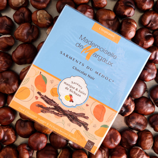 Mademoiselle de Margaux Saveurs Mangue & Baies de Sichuan Dark Chocolate Twigs with Mango and Sichuan Peppercorn