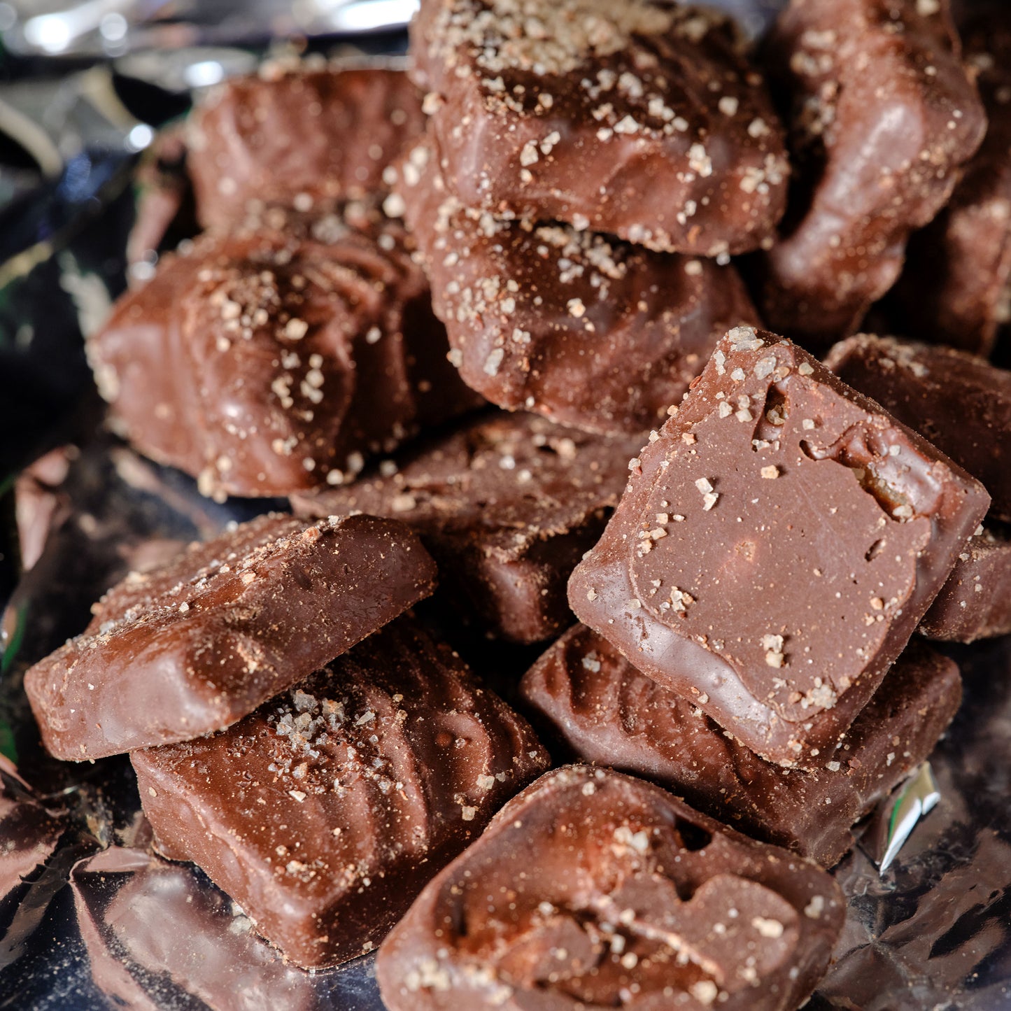 Mrs Weinstein's Dark Chocolate Almond Sea Salt Toffee Squares open box