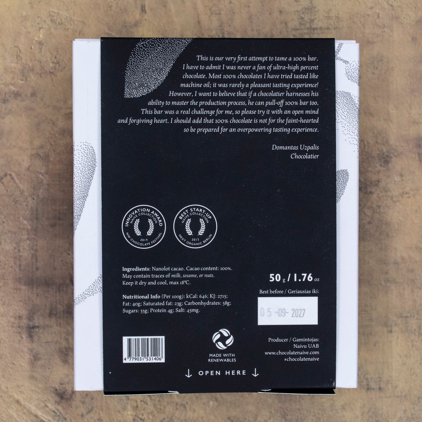 Naive Red Java 100% Chocolate Bar Label