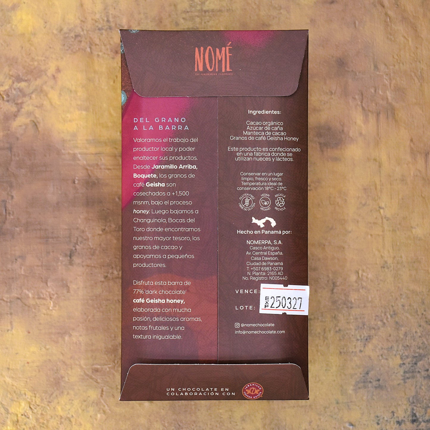 Nomé 77% Dark Chocolate Bar with Geisha Honey Coffee