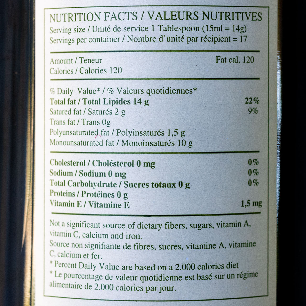 Chateau Virant A.O.P. Olive Oil nutrition