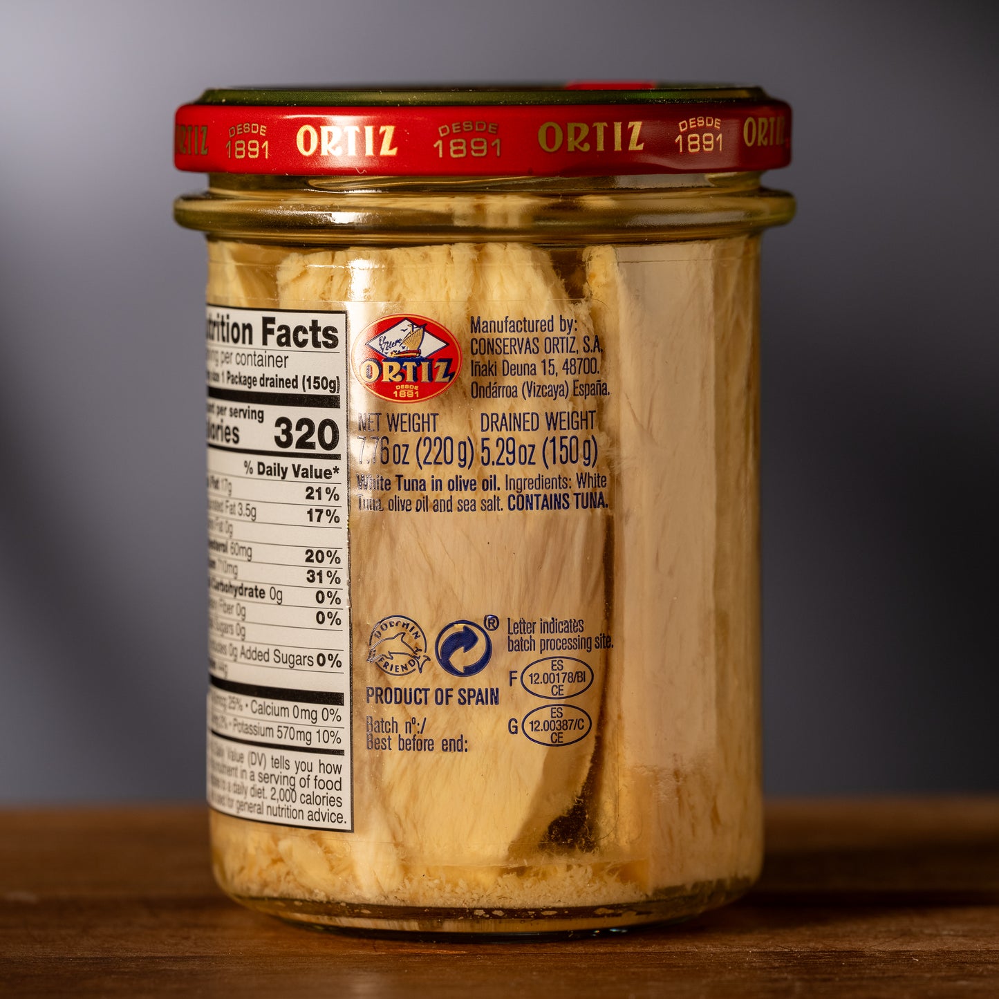 Ortiz White Tuna in Olive Oil - Bonito del Norte - Glass Jar (Red Label)
