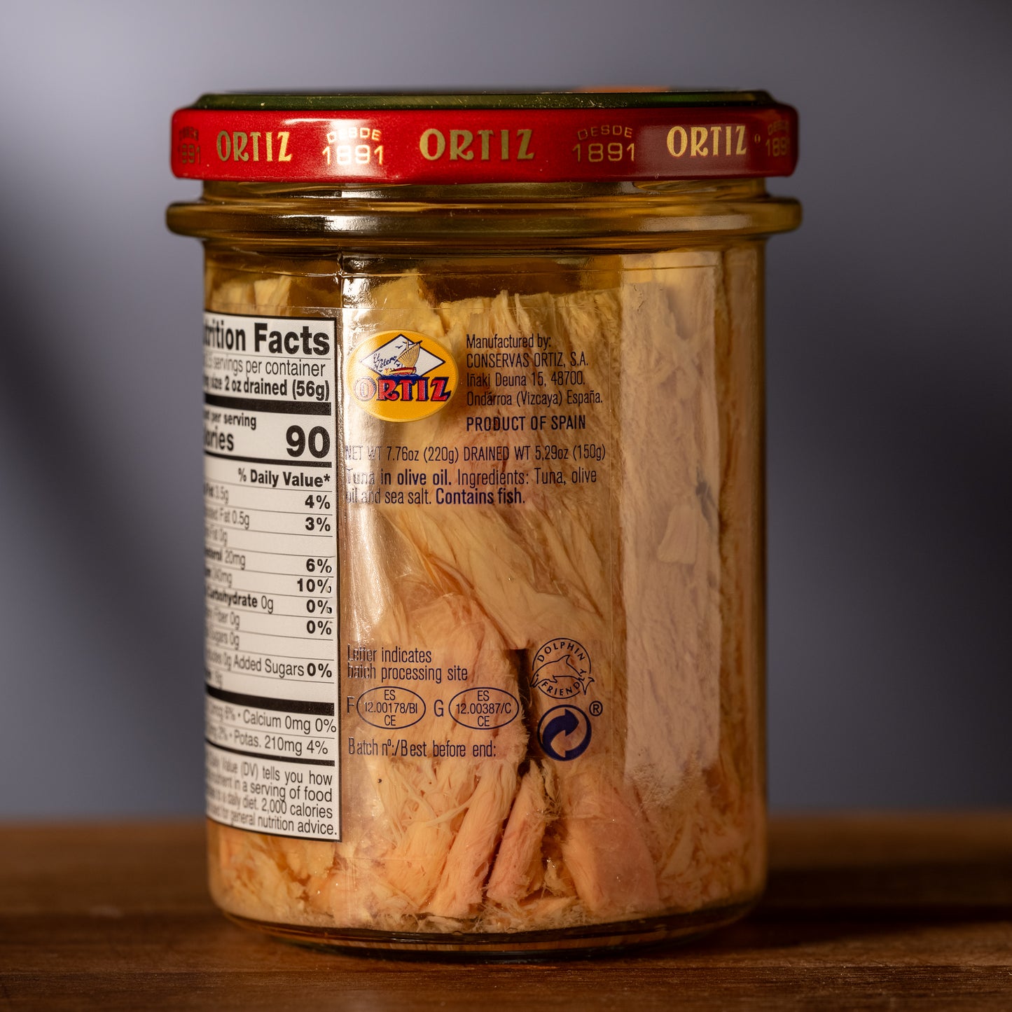 Ortiz Yellowfin Tuna in Olive Oil - Atun Claro - Glass Jar (Orange Label)