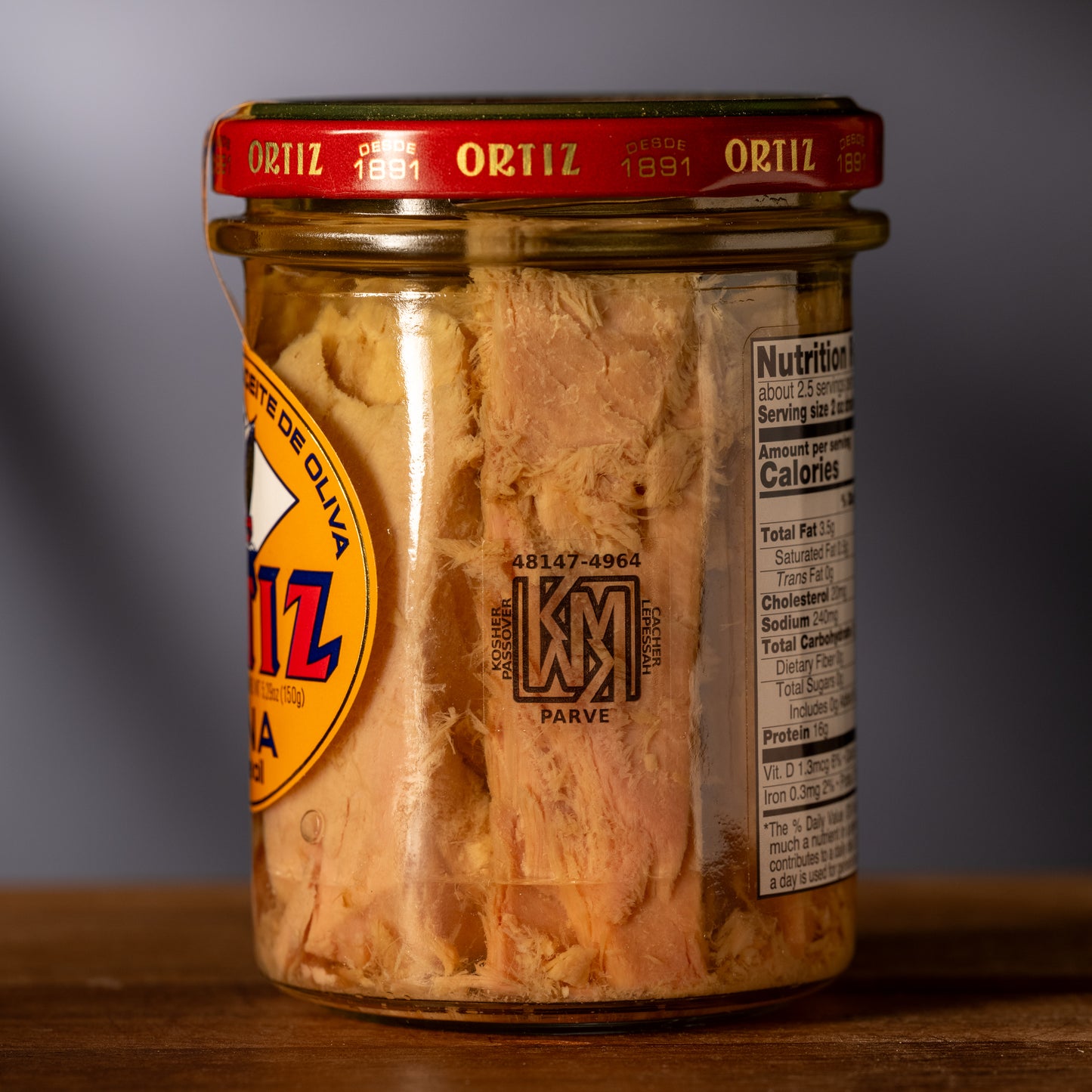 Ortiz Yellowfin Tuna in Olive Oil - Atun Claro - Glass Jar (Orange Label)