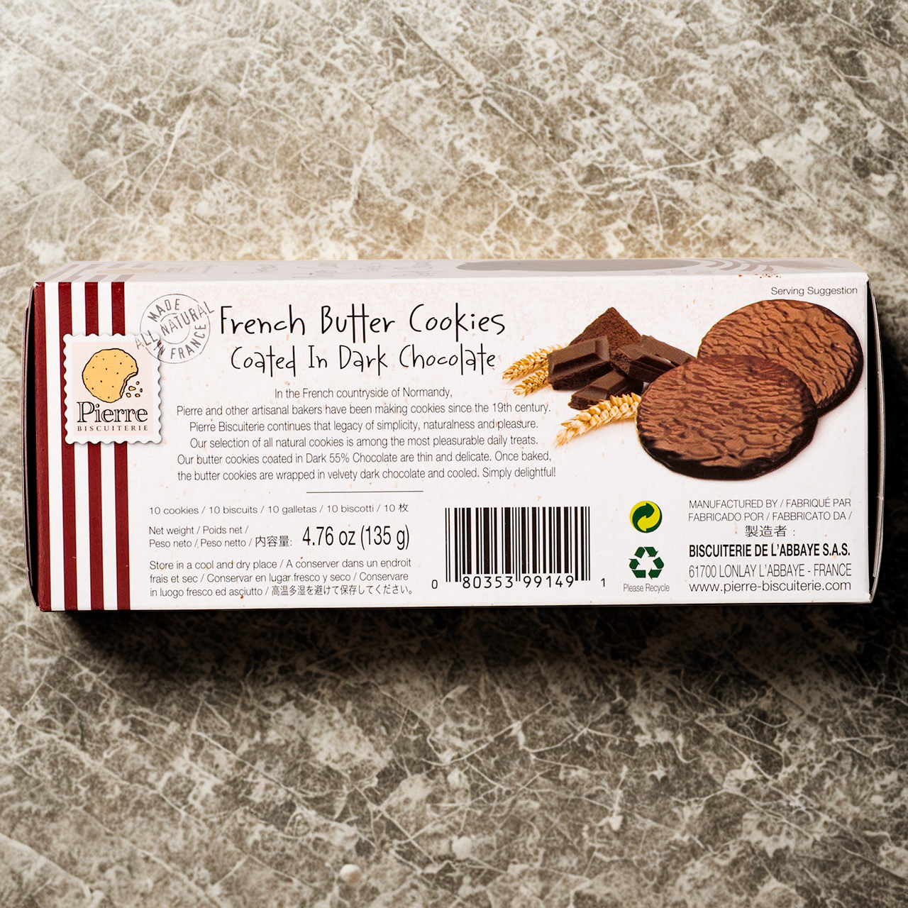 Pierre Biscuiterie French Butter Cookies Coated in Dark Chocolate