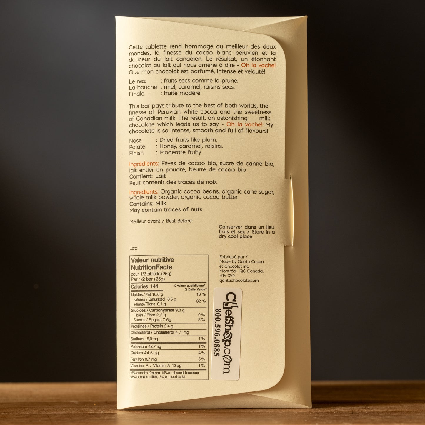 Qantu-Oh La Vache!-60% Dark Milk Chocolate Bar-Nutrition