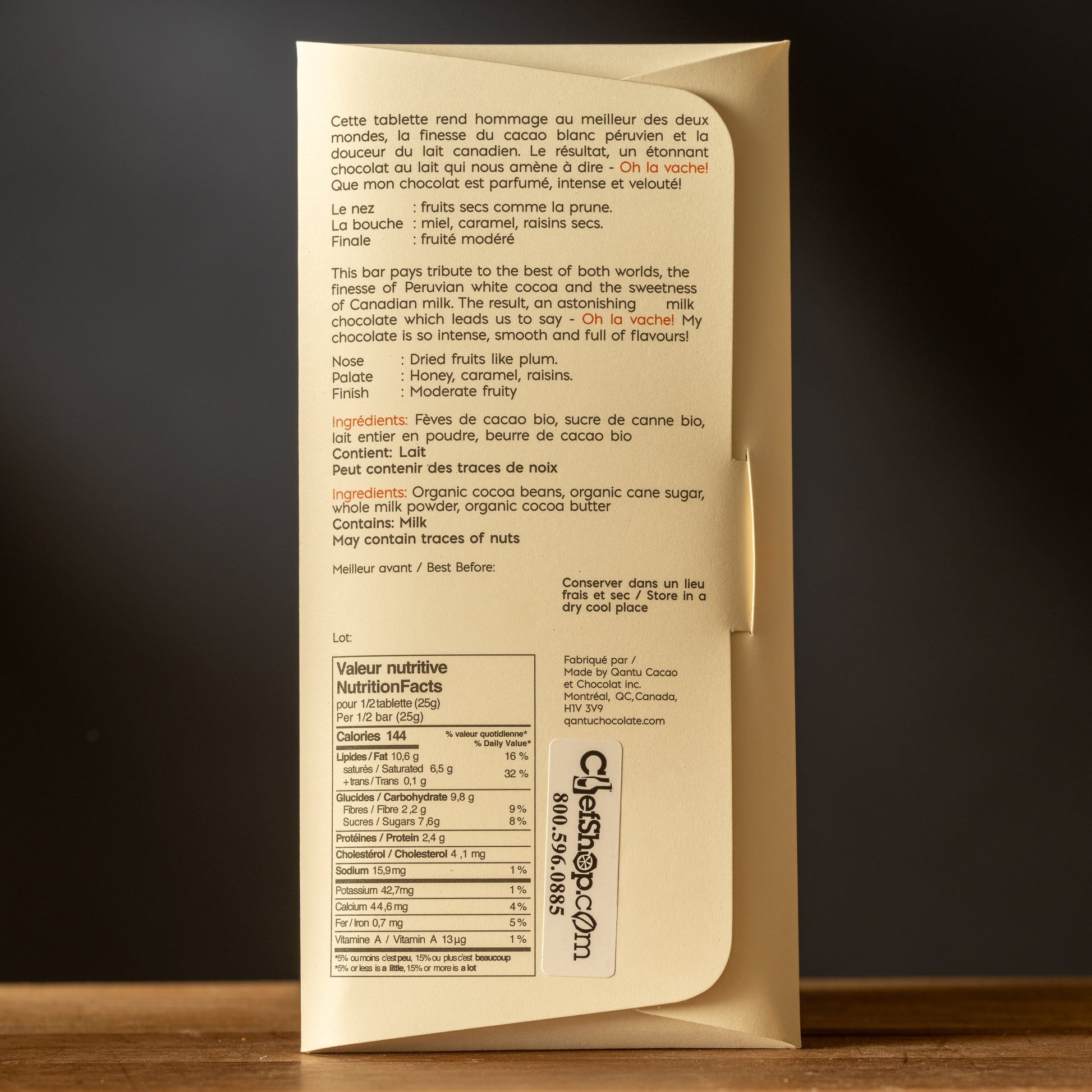 Qantu-Oh La Vache!-60% Dark Milk Chocolate Bar-Nutrition