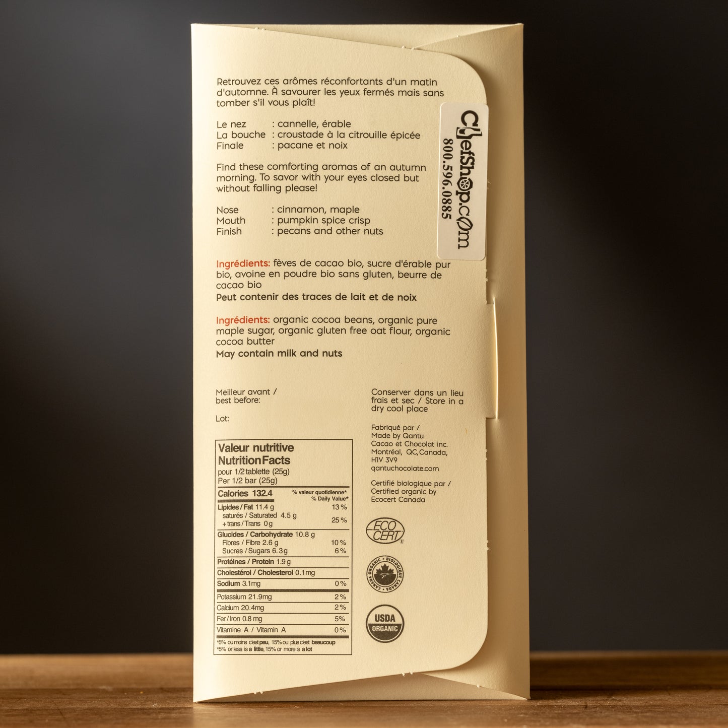 Qantu-Organic Oat Milq-50% Vegan Oat Milk Chocolate Bar-Nutrition