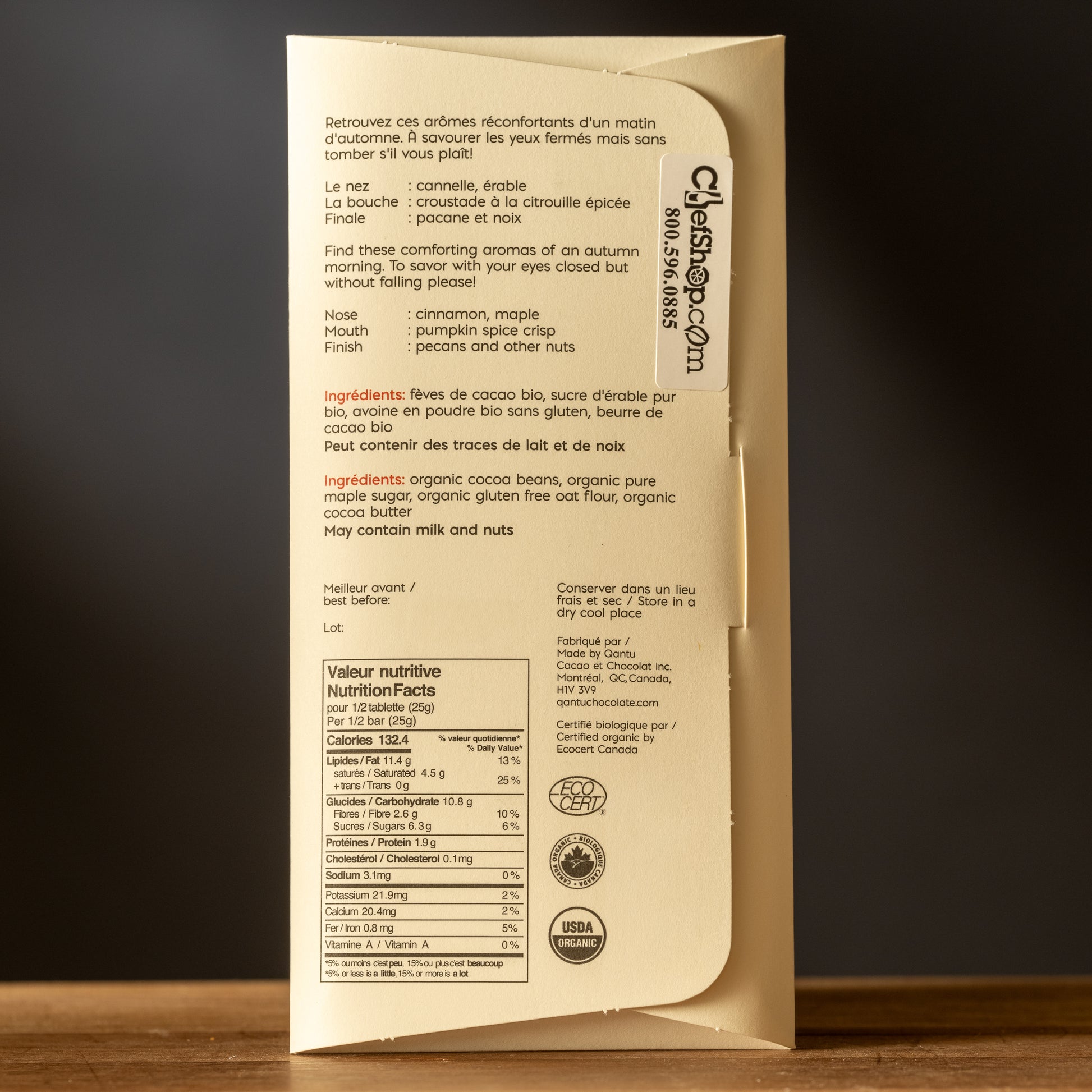 Qantu-Organic Oat Milq-50% Vegan Oat Milk Chocolate Bar-Nutrition