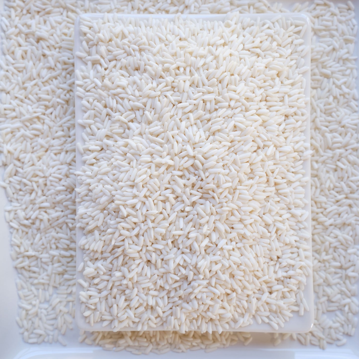 White rice in on a white background