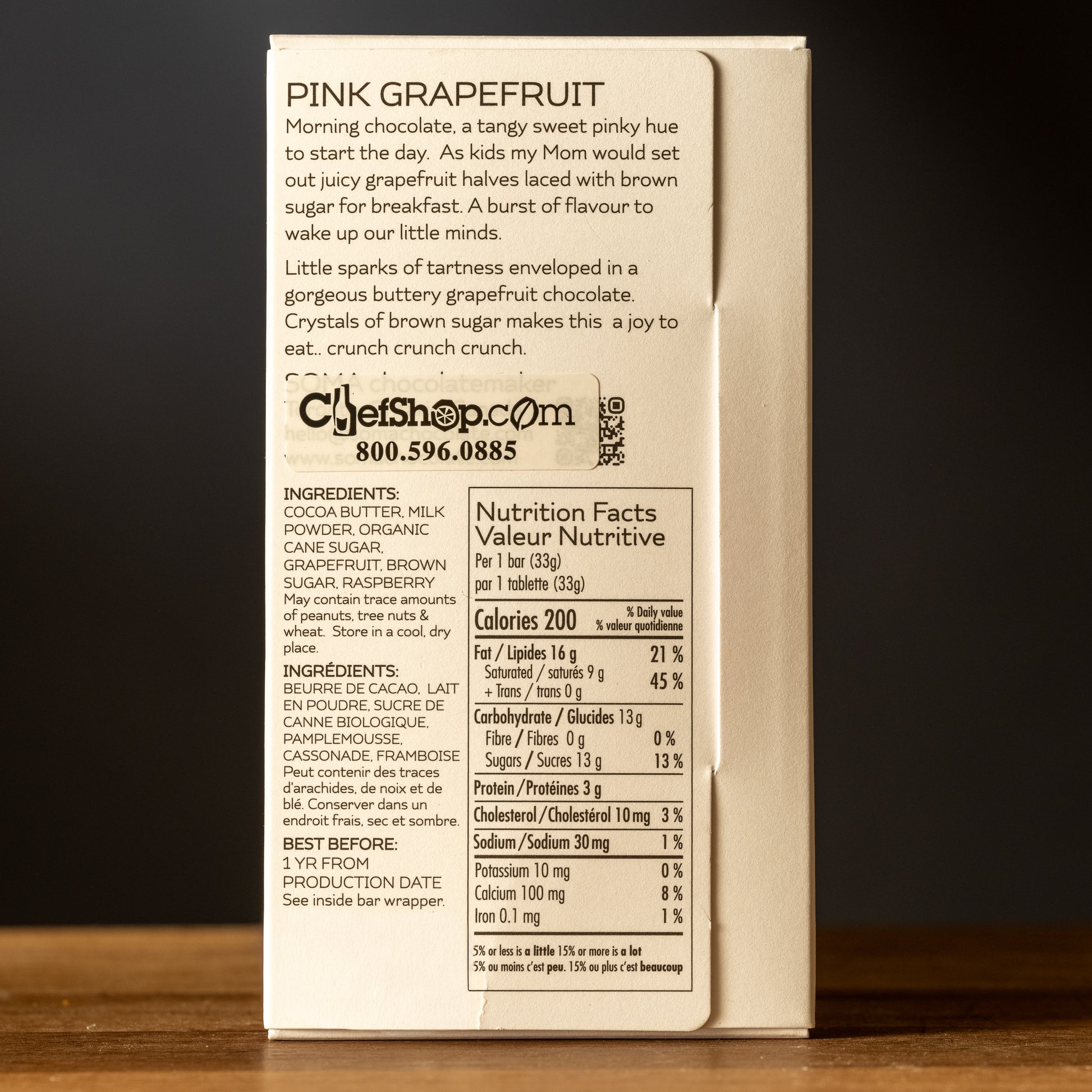 SOMA- Chocolatemaker Pink Grapefruit Brown Sugar Cocoa Butter Bar-Nutrition