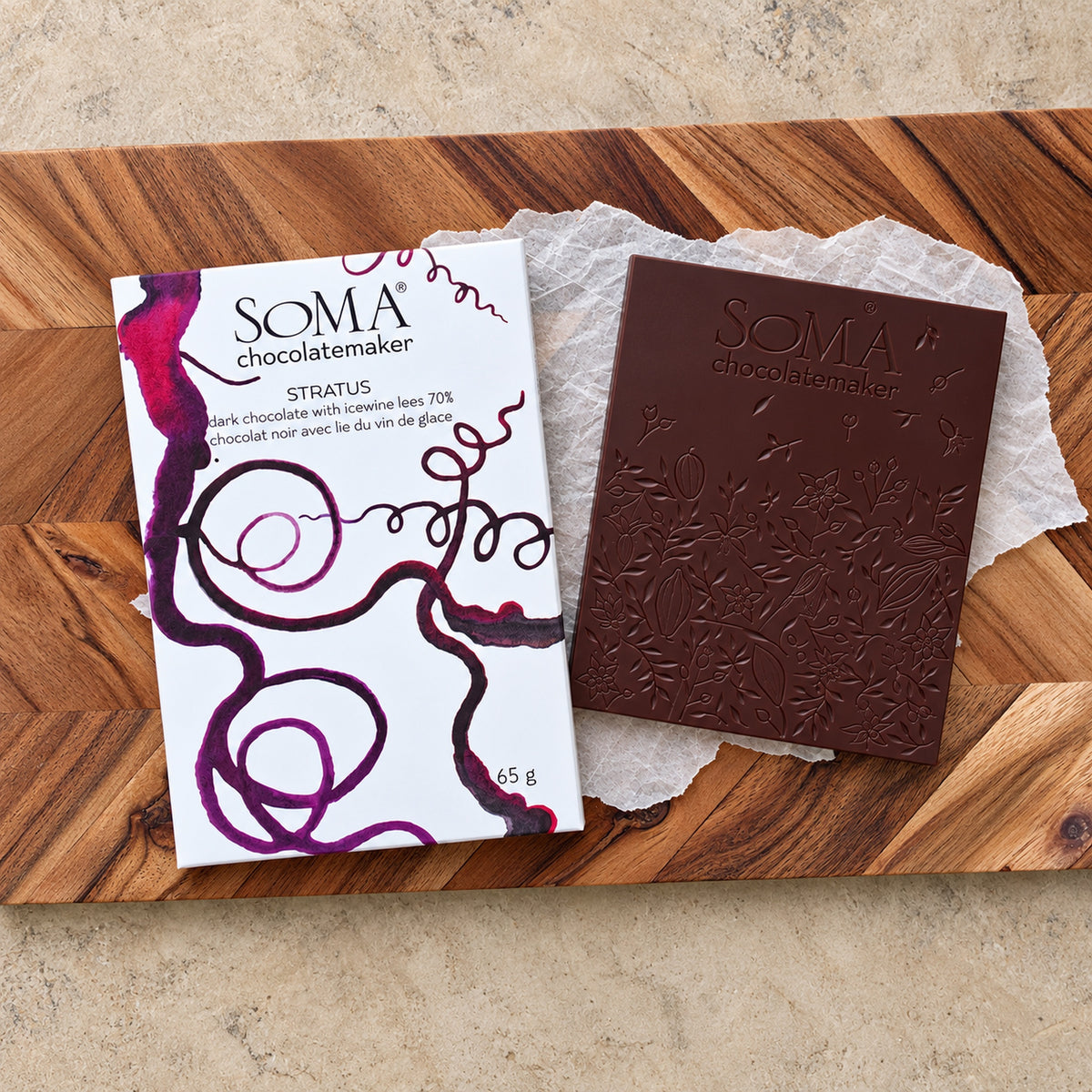 SOMA Chocolatemaker Stratus 70% Dark Chocolate with Icewine Lees Bar