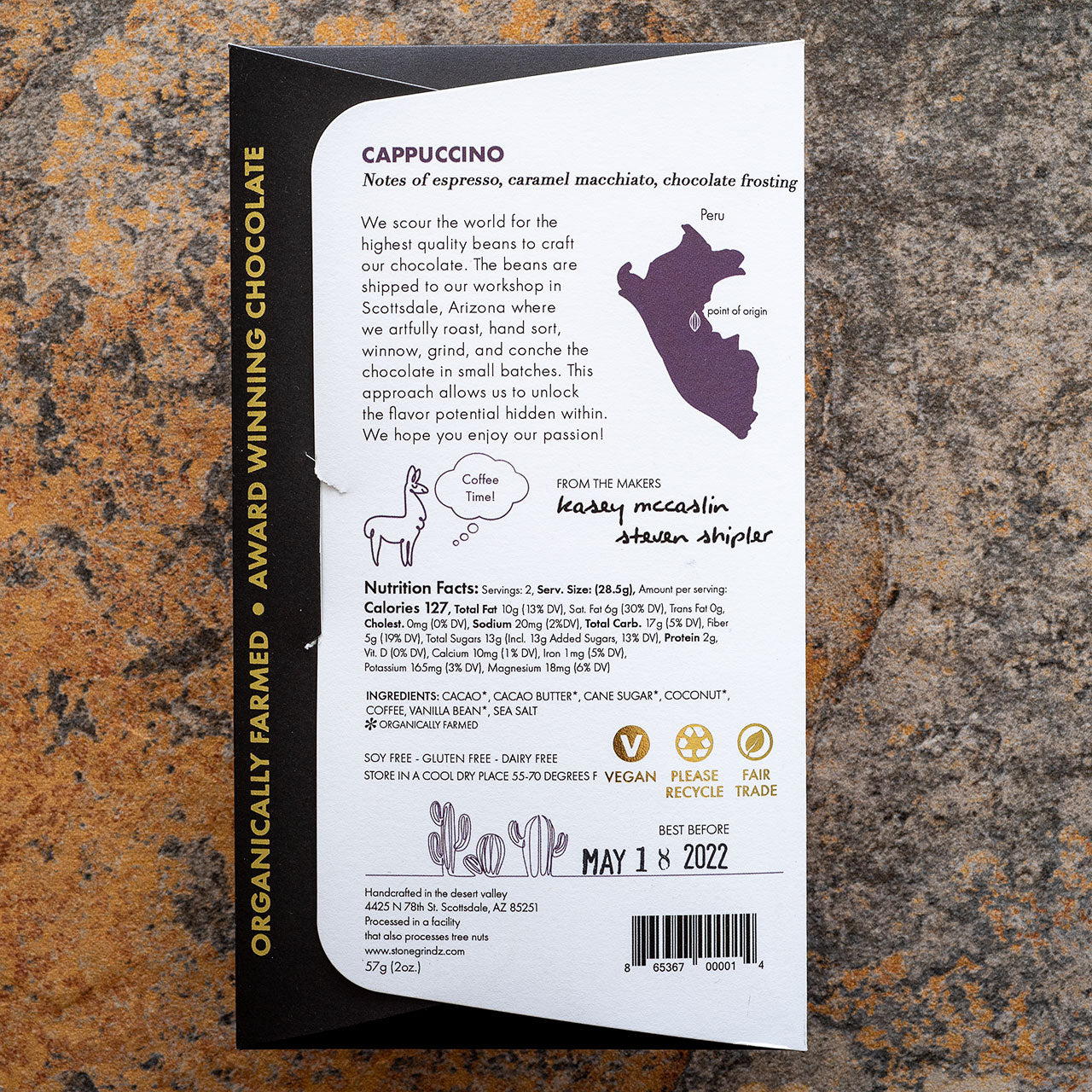 Stonegrindz Cappuccino 55-Percent Coconut Milk Chocolate Bar