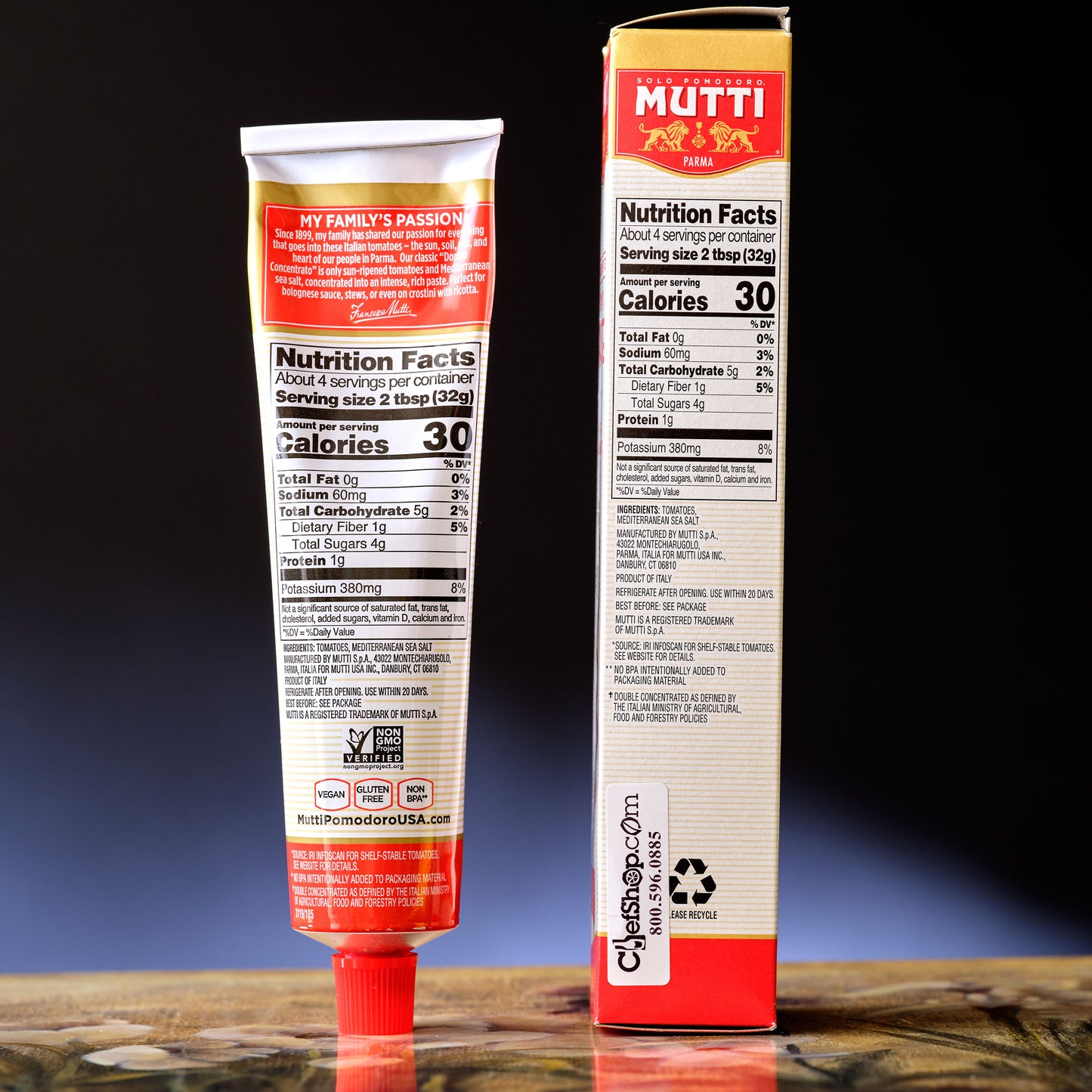 Tomato Paste in Tube Mutti Solo Pomodoro Doppio Concentrato label