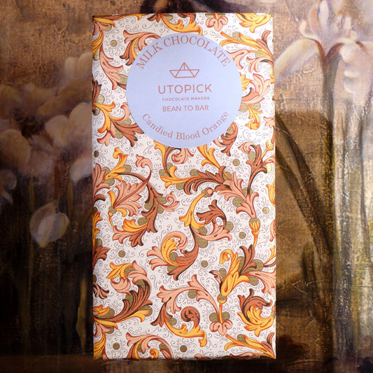 Utopick Candied Blood Orange with Caramelized Orange Blossoms 56% Milk Chocolate Bar